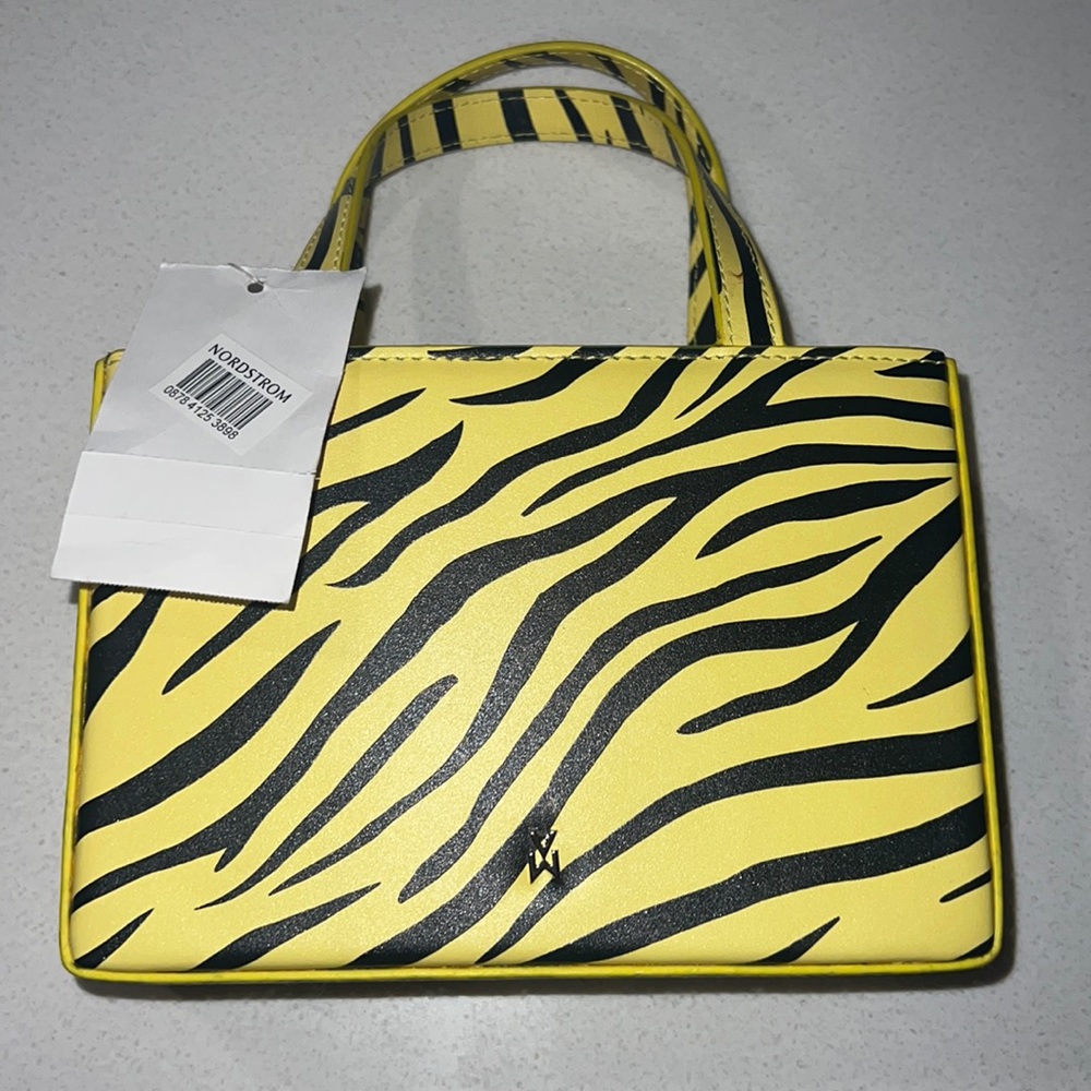 🆕Amina Muaddi Giorgia Mini Bag NWT Printed Lemon Yellow Snakeskin